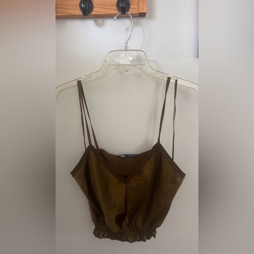 ZARA cargo green Satin Slip Top